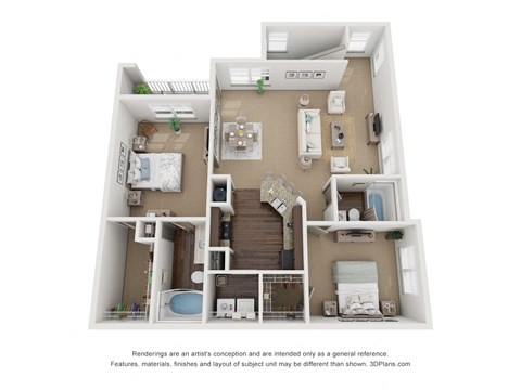 Floor plan for 2 beds, 2 baths, 1203 sqft